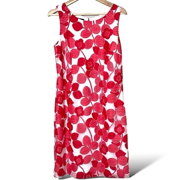 TALBOTS Floral Lace Sheath Dress Cotton Blend Lace over White Lining US Sz 8 - Picture 4 of 11